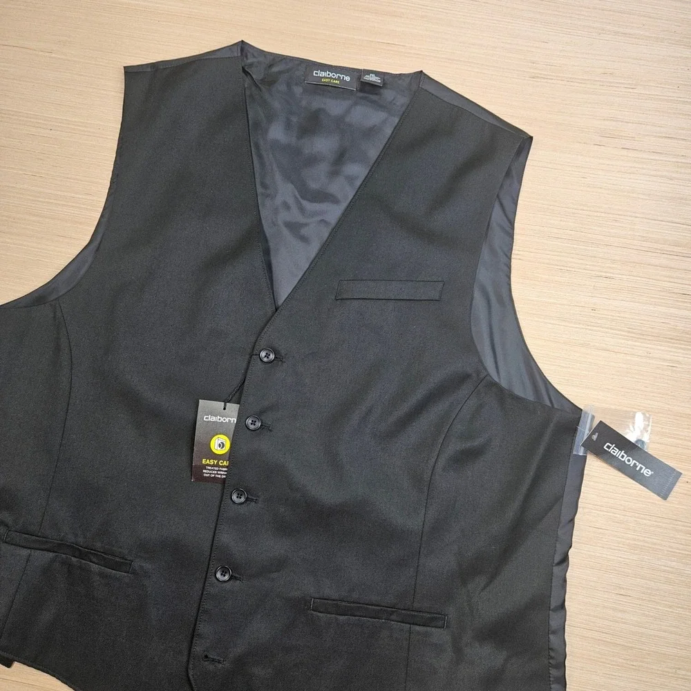 Claiborne Vest Mens XXL Black Easy Care Suit Waistcoat Formal Wedding‎ NEW